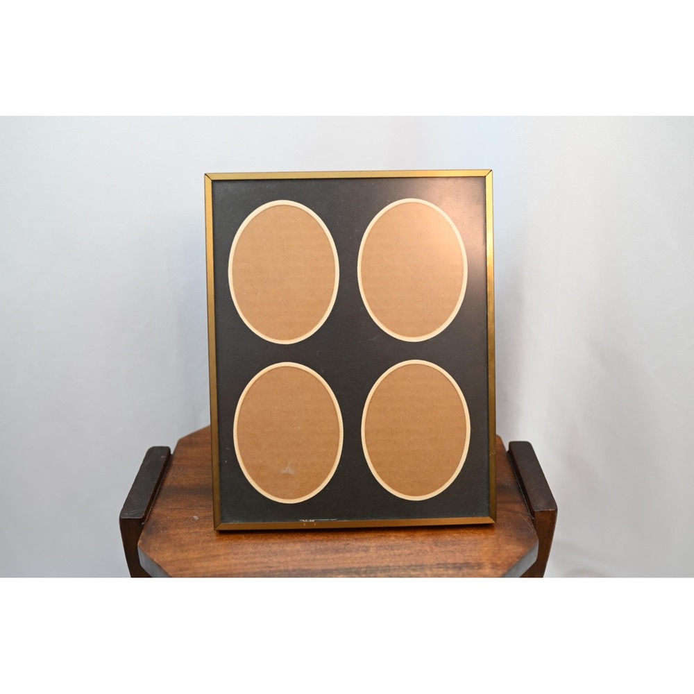 Vintage Brass 8x10 Picture Frame with Four Oval 3x4 Photo Slots Gold Metal